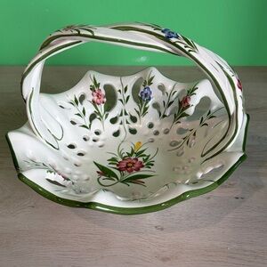 Hand Painted Vintage Floral Basket Ceramic